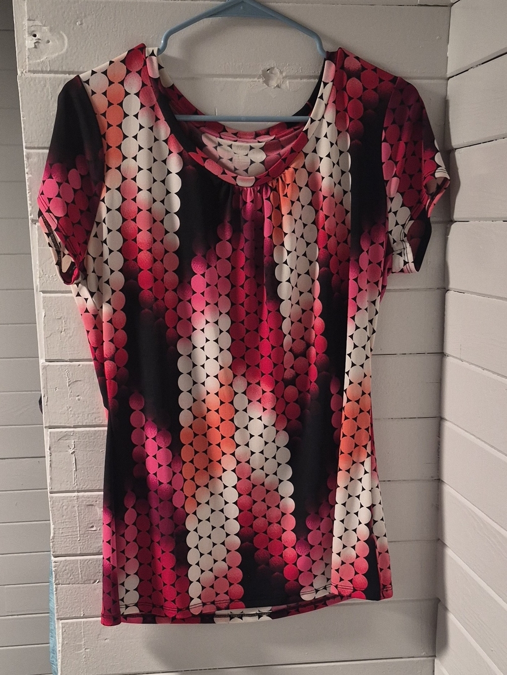 Worthington Short Sleeve Scoop Neck Top in Pink, Black & White Dot Print
